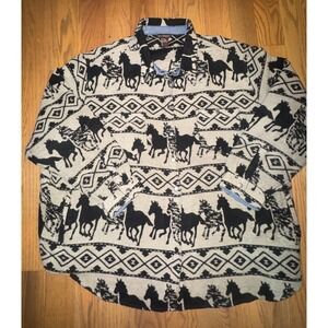 Bit & Bridle Mens 2X Yellowstone Horse Southwestern Wool Blend Snap Shirt Jacket